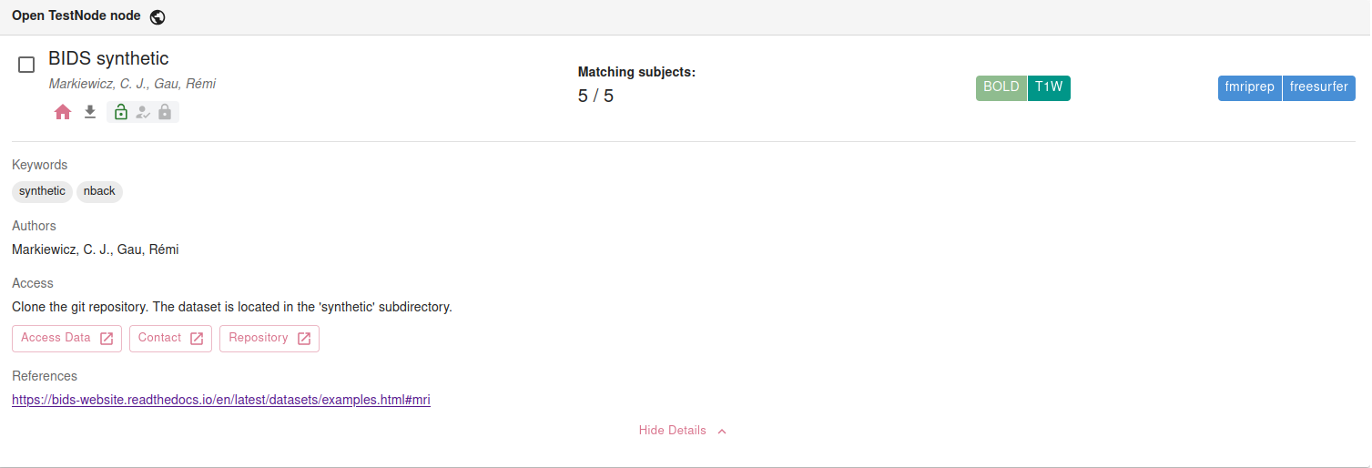 Example of a dataset card in the Neurobagel query tool